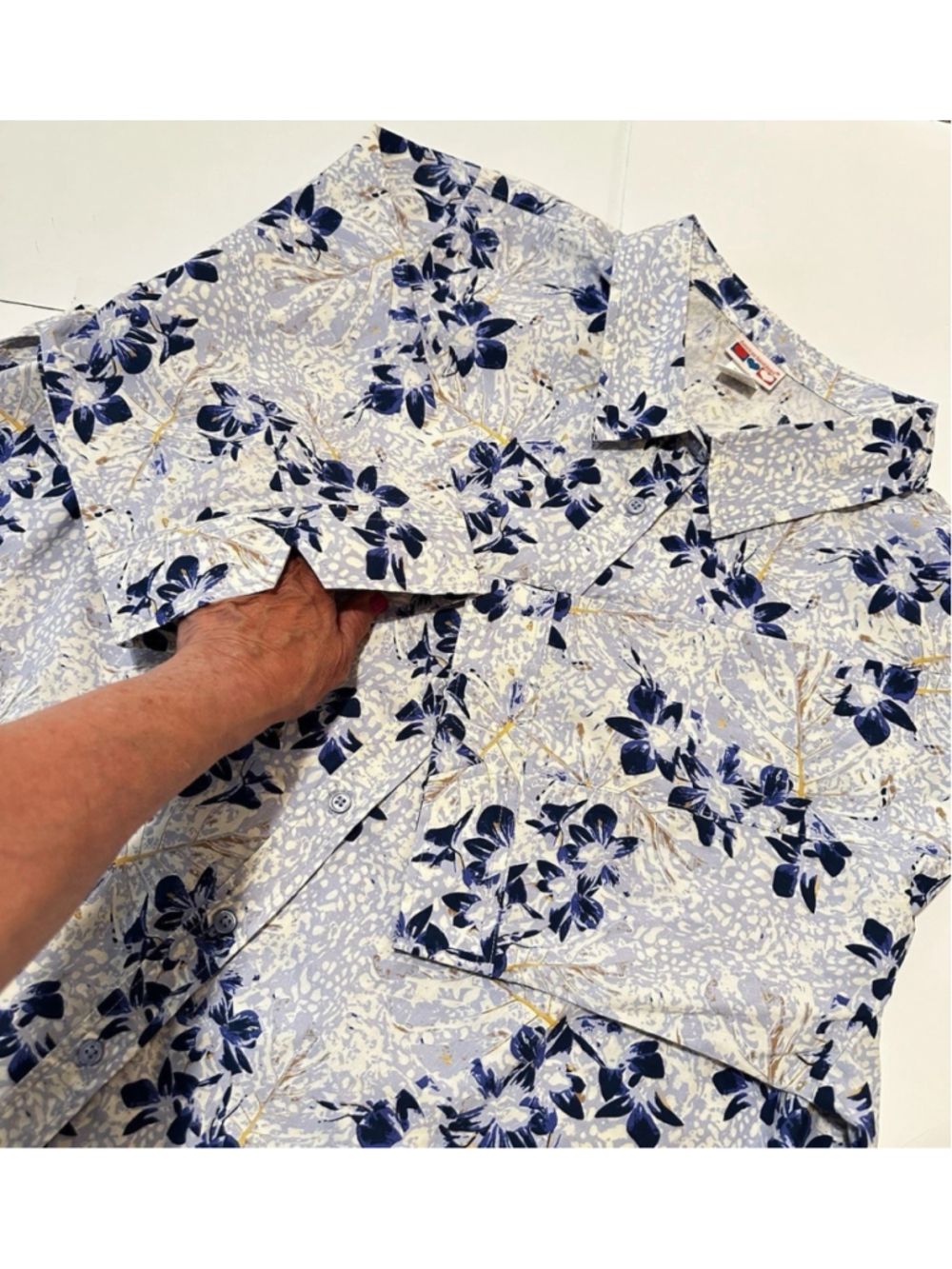 American Sweetheart Floral Blouse Womens 3X Blue Hawaiian Luau Party 3/4 Sleeves